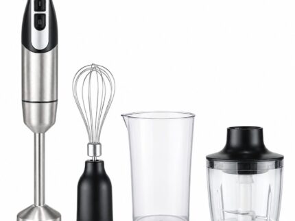 4 in 1 Hand Blender Set 700W – Electric Stick Blender with Chopper, Stainless Steel Whisk, 700ml Measuring Cup, 2 Speed Control & Food Mixing Attachments – Black & Silver