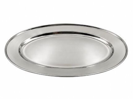 40cm Stainless Steel Oval Serving Tray | Large Silver Metal Food Platter | Polished Round Edge Serving Plate for Dinner, Party, Buffet, Catering, Restaurant, Kitchen & Dining Table