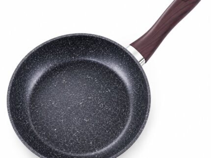Premium Non-Stick Frying Pan 20cm 26cm 28cm | Die-Cast Cookware with Granite-Effect Coating | Deep Round Cooking Pan with Wood-Effect Handle | Gas & Induction Hob Compatible Kitchen Frypan