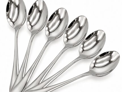 6 Piece Stainless Steel Large Serving Spoon Set – Silver Polished Metal Dinner Spoons, Reusable Kitchen Cutlery for Dining, Restaurants & Everyday Use