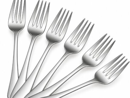 6 Piece Stainless Steel Dinner Fork Set – Silver Polished Metal Dining Forks, Reusable Kitchen Cutlery, Tableware for Home, Restaurants, Hotels & Everyday Dining