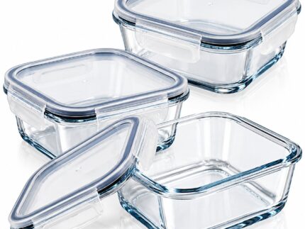 Glass Meal Prep Containers 3-Piece Set – Premium 550ml Square Airtight Food Storage Boxes with Leakproof Lids